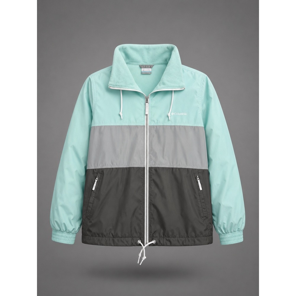 Columbia Womens XL Windbreaker Jacket Mint Grey Colorblock Full Zip Fleece Lined